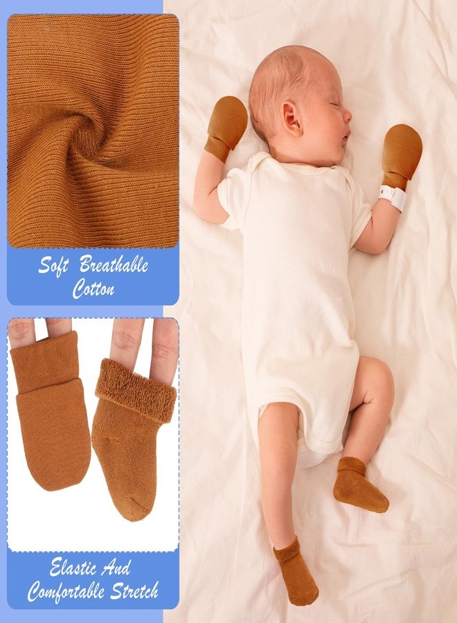 Breathffy مجموعة قفازات وجوارب Breathffy للأطفال الخدج، 6 قطع، قفازات قطنية ناعمة لا تسبب الحكة للأولاد والبنات - Image 4