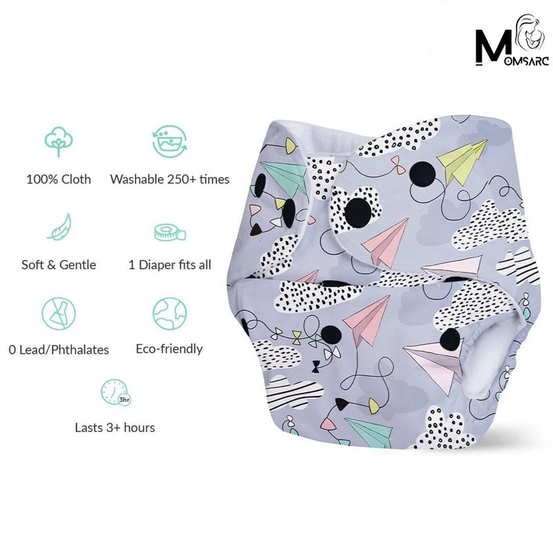 MOMSARC Cotton Cloth Langot, Leak-Proof Reusable Baby Cloth Diapers with 4-Layer Absorbent Pad + 3 Insert Pads, Adjustable & Washable Nappies for 0-3 Years, Soft Cotton Diapers,(Multicolur, Pack of 3) - Image 5