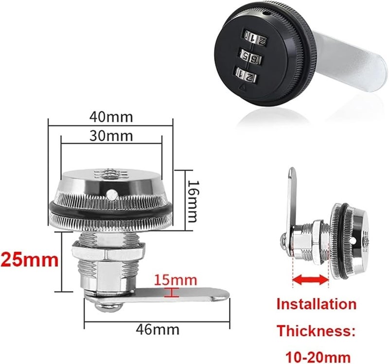 Black 25mm Combination Cam Lock 3 Digit Password for Cabinet Storage Box Gym Case Jewelry Locker - Image 3