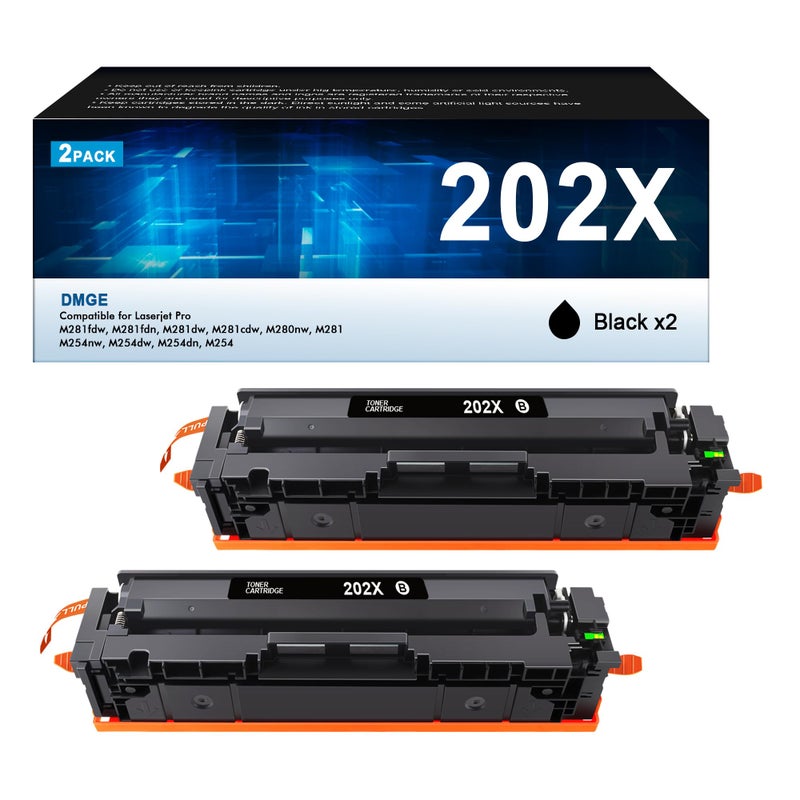 202X Toner Cartridges High Yield 2 Black Pack Compatible Replacement for HP 202X 202A Work with Color Laserjet Pro MFP M281fdw Toner M281cdw Toner Cartridges Color Laserje Pro M254 CF500X