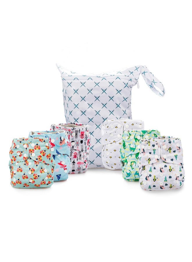 Simple Being Reusable Cloth Diapers, Double Gusset, One Size Adjustable, Washable Soft Absorbent, Waterproof Cover, Eco-Friendly Unisex Baby Girl Boy, six 4-Layers Microfiber Inserts (Knights Dragons) - Image 1