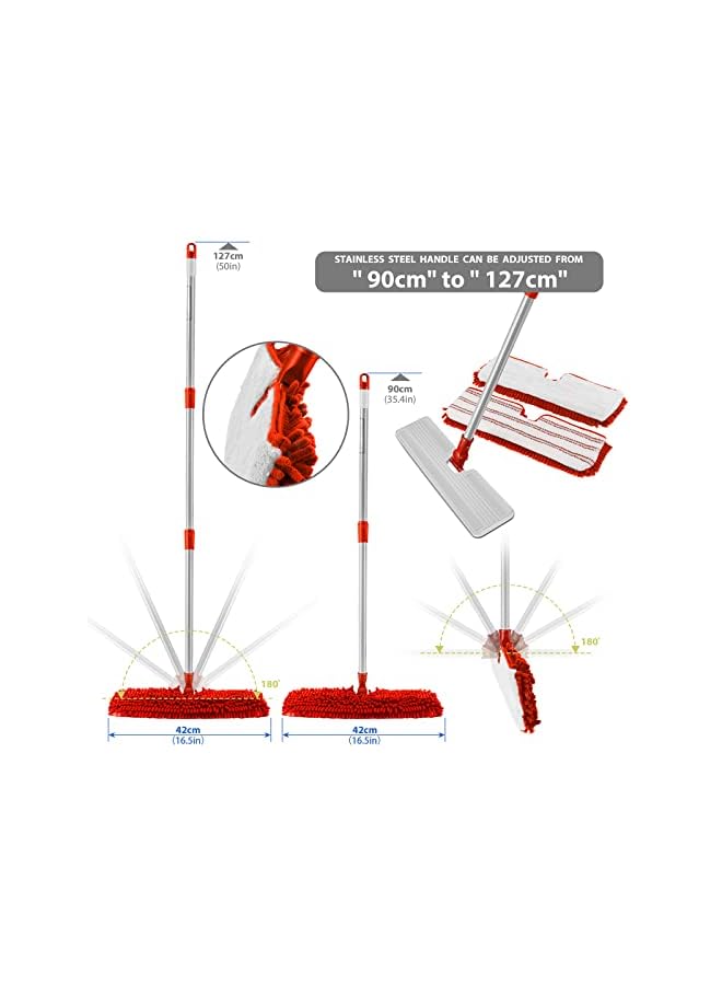 PROMASS Flat Mops, Microfibre Flat Mop with 4 Double-Sided Pads & 127cm Handle for Cleaning Laminate Hardwood Tile Floors - Send Cleaning Scraper - Image 2