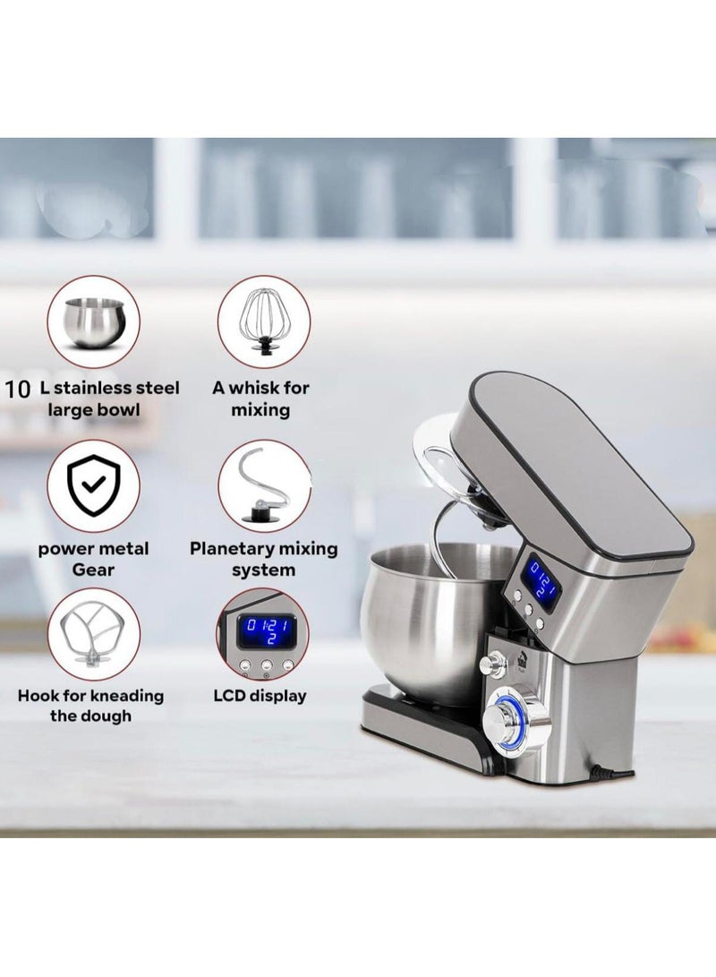 Mebashi Stand Bowl Mixer 10L Capacity Black Steel, 2000W Electric Kitchen Mixer with LED Indicator, Dough Mixer for Baking, Food Prep, and Kneading - Image 2