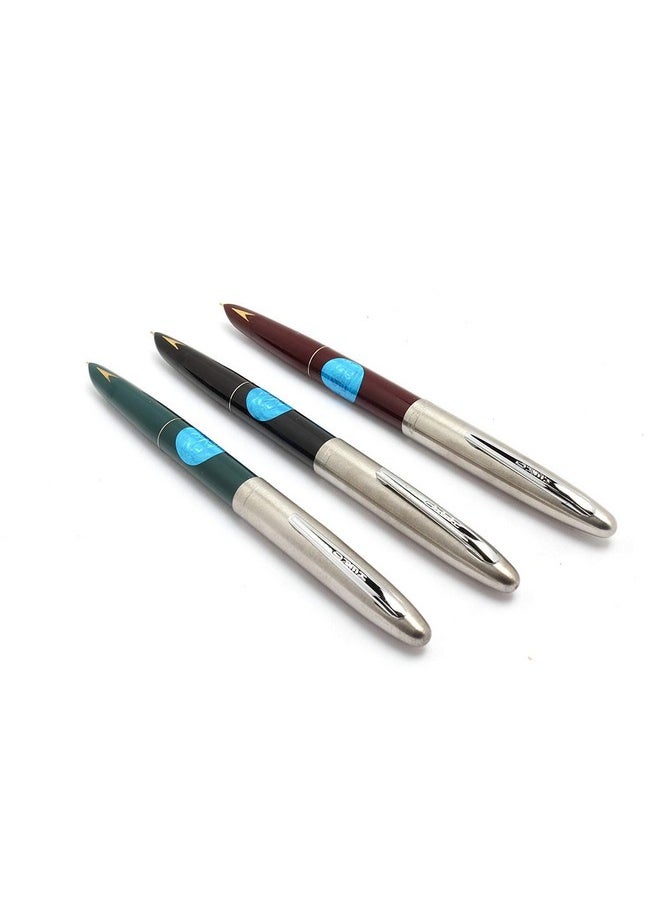 Success Stationery Success Stationery Hero Pen Fountain Pen for Students Smooth Iridium Tip Nib Refillable Ink Pen Gold Arrow Pattern Model 329 Silver Trim Cap Black Green Maroon - Pack of 3  - Image 1