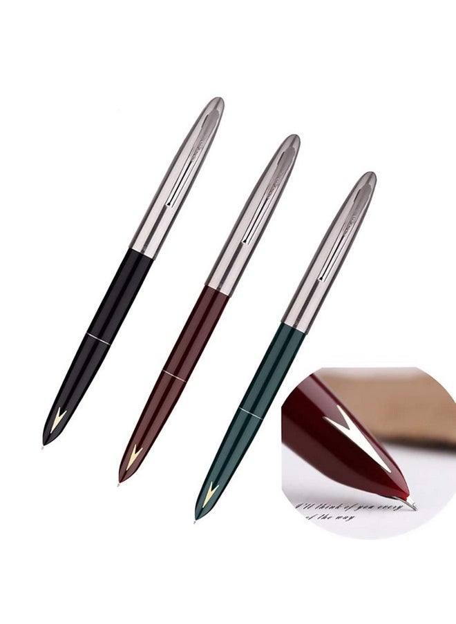 Success Stationery Success Stationery Hero Pen Fountain Pen for Students Smooth Iridium Tip Nib Refillable Ink Pen Gold Arrow Pattern Model 329 Silver Trim Cap Black Green Maroon - Pack of 3  - Image 3