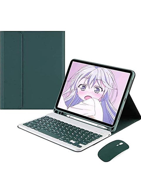 Arabic and English Keyboard Case for Samsung Galaxy Tab A8 10.5'' 2022 Model SM-X200/X205/X207, Detachable Wireless Keyboard Pencil Holder Slim Leather Smart Cover with Mouse