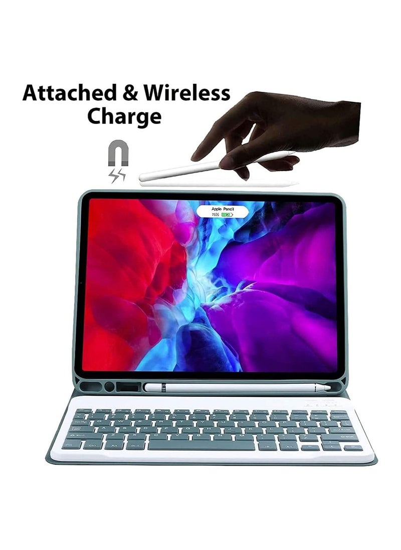 Arabic and English Keyboard Case for Samsung Galaxy Tab A8 10.5'' 2022 Model SM-X200/X205/X207, Detachable Wireless Keyboard Pencil Holder Slim Leather Smart Cover with Mouse