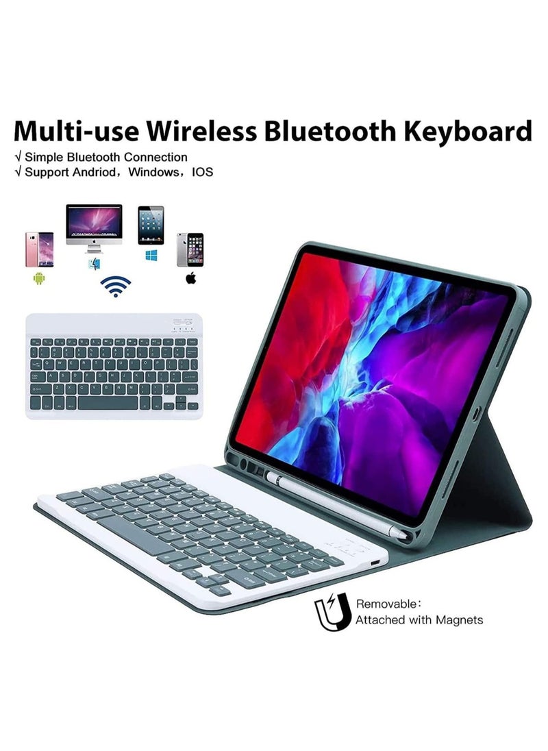 Arabic and English Keyboard Case for Samsung Galaxy Tab A8 10.5'' 2022 Model SM-X200/X205/X207, Detachable Wireless Keyboard Pencil Holder Slim Leather Smart Cover with Mouse