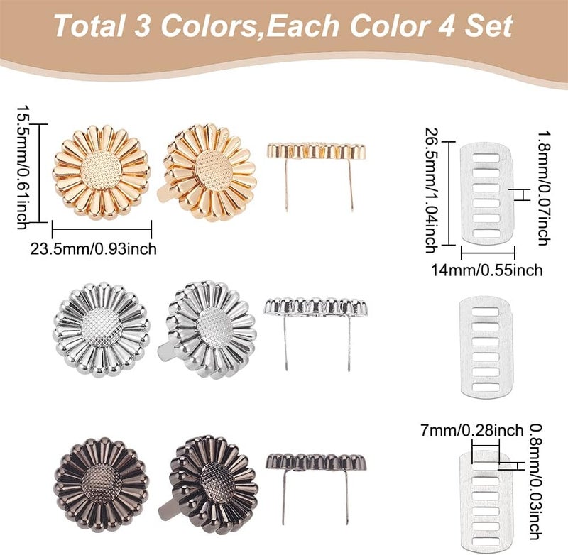 كلاراكو مجموعة من 12 مشبكًا مزخرفًا للحقائب من كلاركو، 3 ألوان من مشبك دوار الشمس المزخرف، مشبك حقيبة يد، إكسسوارات أحذية وحقائب يدوية، مشبك مزخرف لحزام جلدي، ملابس، زفاف، مشروع DIY - Image 2