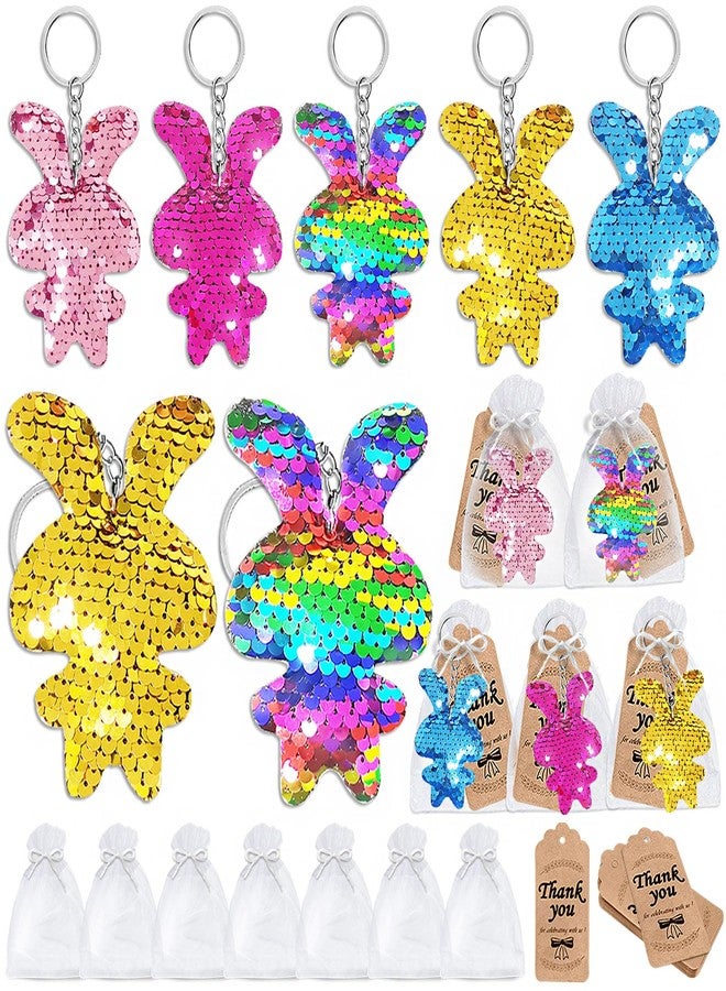 CiciBear 60 Pack Rabbit Double-Deck Flip Sequin Party Sets with 20 Keychains, 20 Thank You Tags and 20 Bags for Bunny Party,Birthday,Carnival, Goodie Bag Stuffers, 5 Colors - Image 1