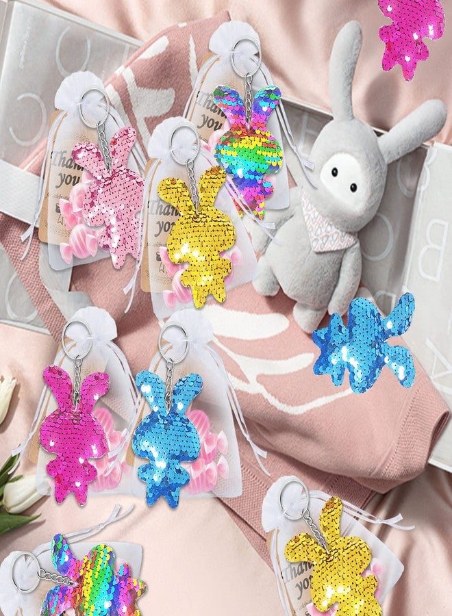 CiciBear 60 Pack Rabbit Double-Deck Flip Sequin Party Sets with 20 Keychains, 20 Thank You Tags and 20 Bags for Bunny Party,Birthday,Carnival, Goodie Bag Stuffers, 5 Colors - Image 5