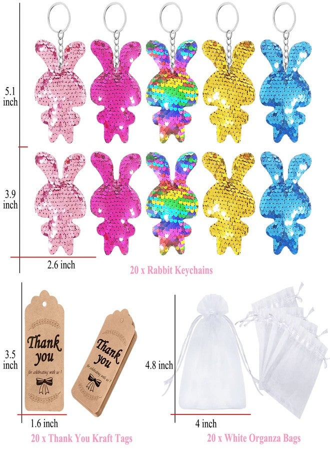CiciBear 60 Pack Rabbit Double-Deck Flip Sequin Party Sets with 20 Keychains, 20 Thank You Tags and 20 Bags for Bunny Party,Birthday,Carnival, Goodie Bag Stuffers, 5 Colors - Image 3