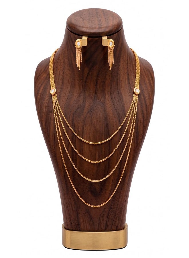 JFL - Traditional Ethnic Multi Strand One Gram Gold Plated White Kundan Designer Necklace Set with Earring for Girls and Women,Valentine - Image 4