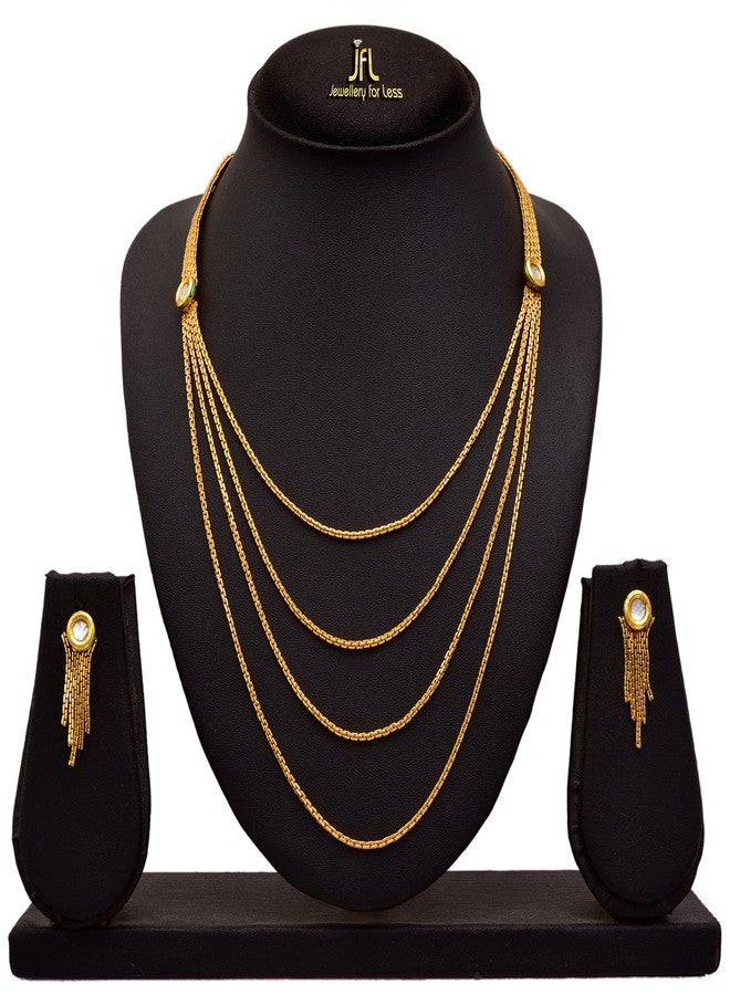JFL - Traditional Ethnic Multi Strand One Gram Gold Plated White Kundan Designer Necklace Set with Earring for Girls and Women,Valentine - Image 5