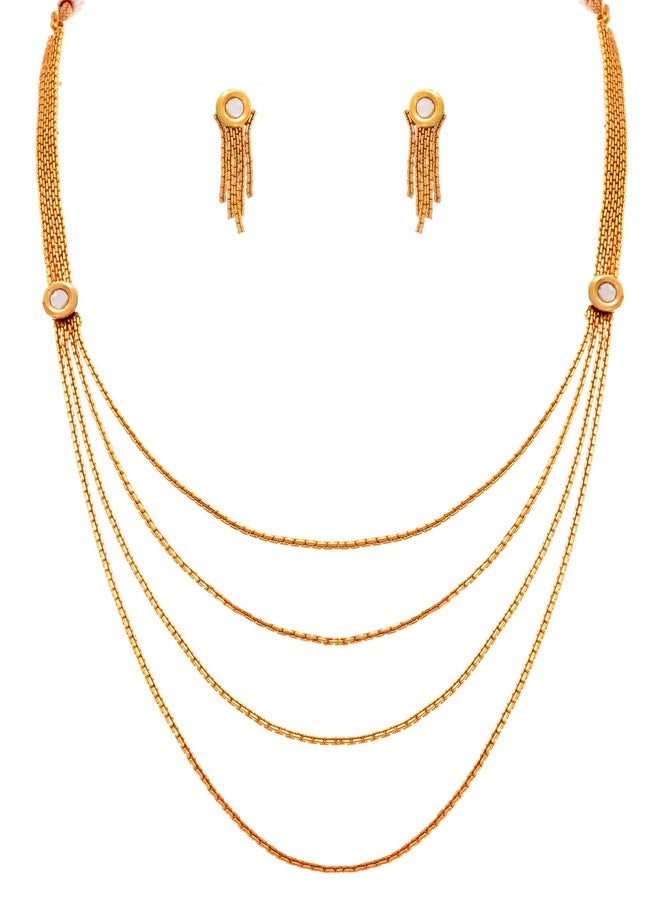 JFL - Traditional Ethnic Multi Strand One Gram Gold Plated White Kundan Designer Necklace Set with Earring for Girls and Women,Valentine - Image 1
