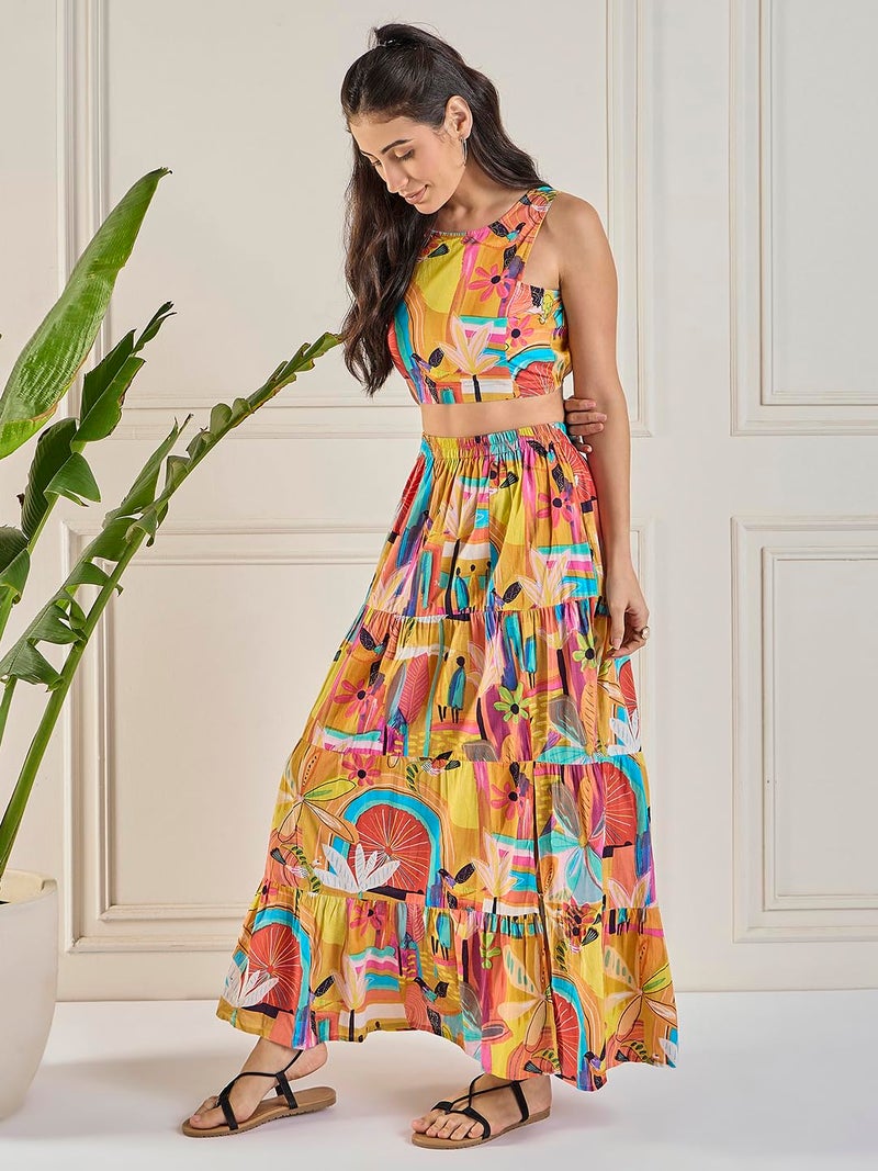 WineRed Women Abstract Print Crop Top & Skirt Set - Image 4