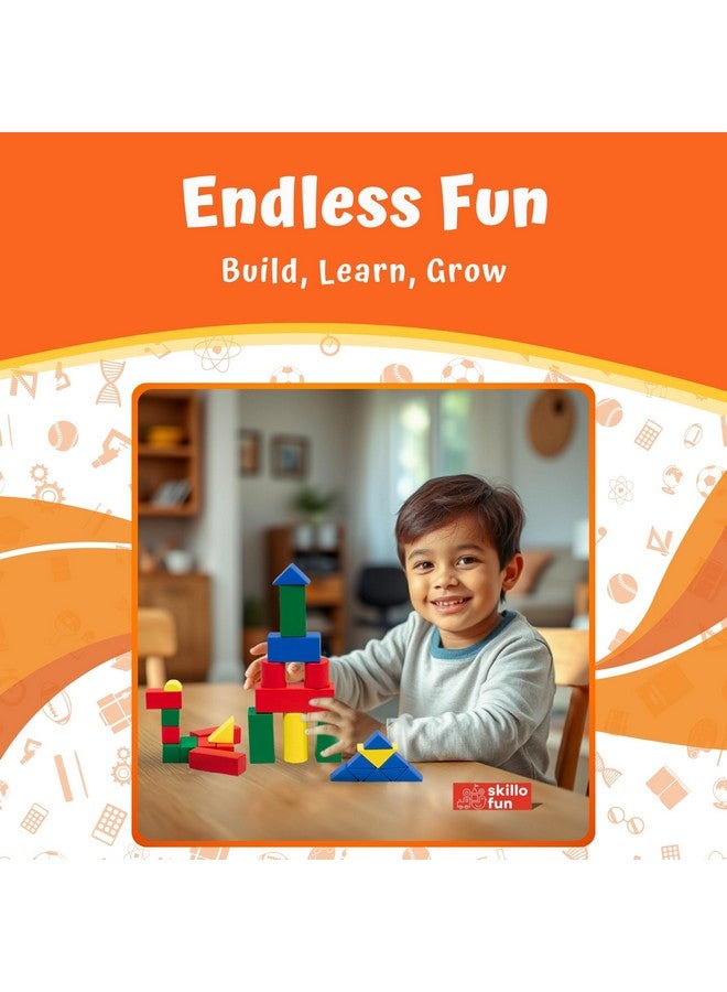 Skillofun Wooden Building Block Set, Inspire Creativity and Learning with 50 Vibrant Blocks - Enhance Hand-Eye Coordination, Fine Motor Skills, and Color Recognition for Toddlers and Kids Aged 1+ - Image 2
