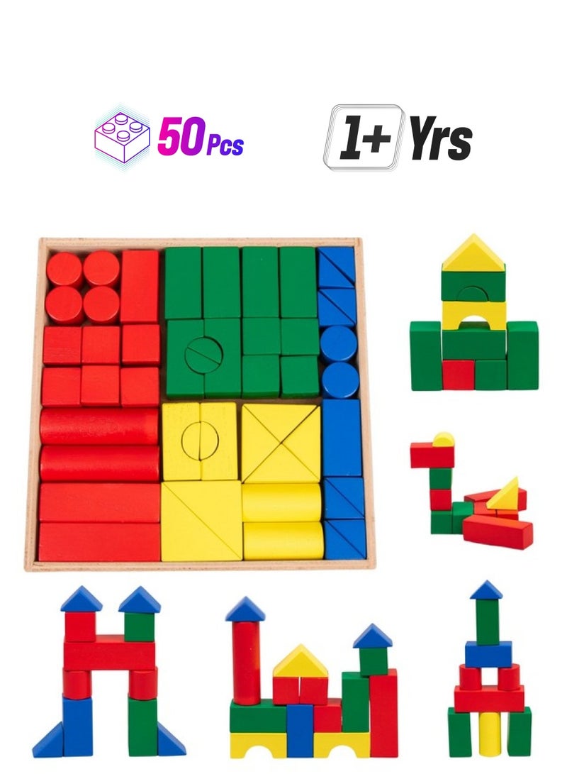 Skillofun Wooden Building Block Set, Inspire Creativity and Learning with 50 Vibrant Blocks - Enhance Hand-Eye Coordination, Fine Motor Skills, and Color Recognition for Toddlers and Kids Aged 1+ - Image 1