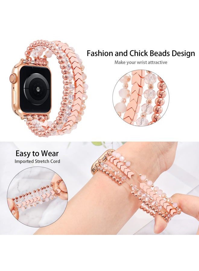 MOFREE Beaded Bracelet Compatible with Apple Watch Band 38mm/40mm/41mm/42mm, Fashion Elastic Stretch Women Bands for iWatch Series 11/10/9/8/7/SE/6/5/4/3/2/1 iPhone Watch Strap Bands Pink - Image 3