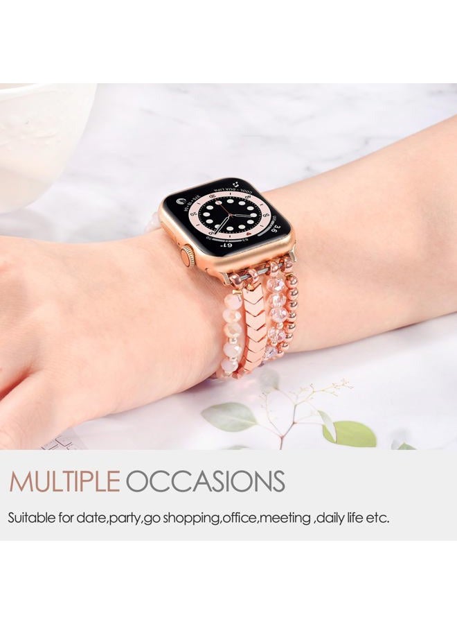 MOFREE Beaded Bracelet Compatible with Apple Watch Band 38mm/40mm/41mm/42mm, Fashion Elastic Stretch Women Bands for iWatch Series 11/10/9/8/7/SE/6/5/4/3/2/1 iPhone Watch Strap Bands Pink - Image 5