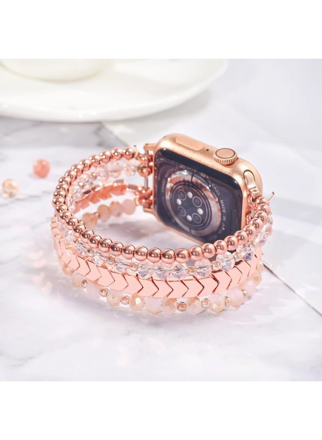 MOFREE Beaded Bracelet Compatible with Apple Watch Band 38mm/40mm/41mm/42mm, Fashion Elastic Stretch Women Bands for iWatch Series 11/10/9/8/7/SE/6/5/4/3/2/1 iPhone Watch Strap Bands Pink - Image 2