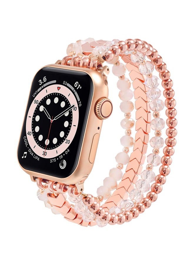 MOFREE Beaded Bracelet Compatible with Apple Watch Band 38mm/40mm/41mm/42mm, Fashion Elastic Stretch Women Bands for iWatch Series 11/10/9/8/7/SE/6/5/4/3/2/1 iPhone Watch Strap Bands Pink - Image 1