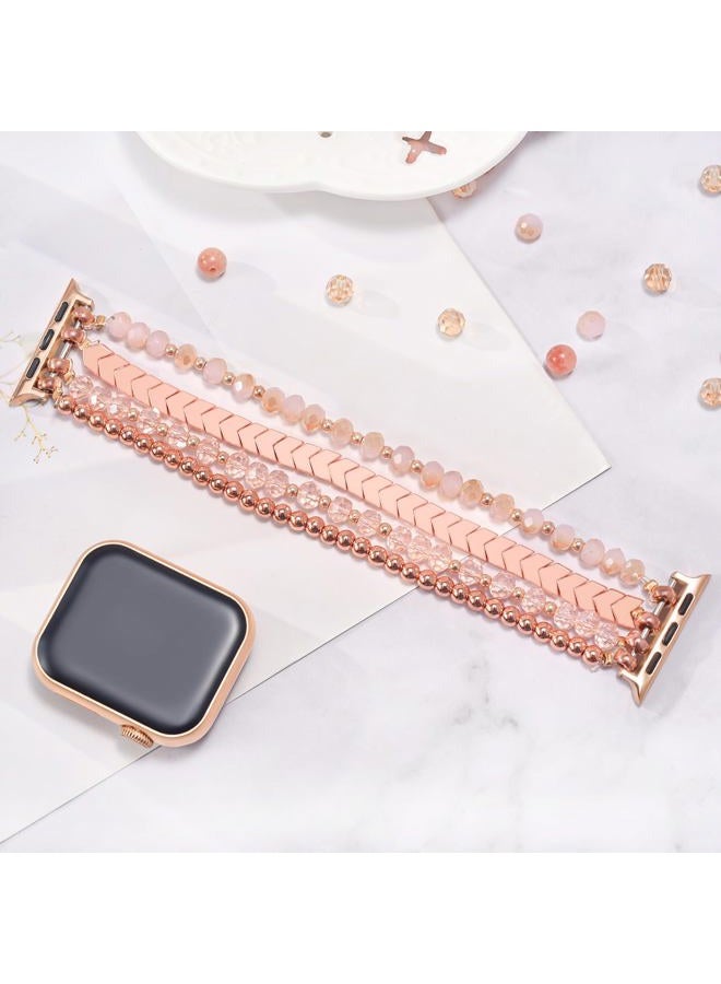 MOFREE Beaded Bracelet Compatible with Apple Watch Band 38mm/40mm/41mm/42mm, Fashion Elastic Stretch Women Bands for iWatch Series 11/10/9/8/7/SE/6/5/4/3/2/1 iPhone Watch Strap Bands Pink - Image 4
