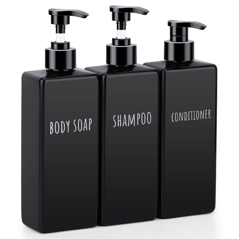 Segbeauty Square Soap Dispenser Black 3pcs 169oz Refillable Shampoo and Conditioner Bottles 500ml Empty Reusable Plastic Pump Bottle Bathroom Shower Dispenser Set for Body Wash Liquid Gel Lotion