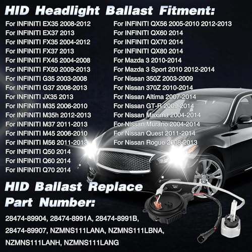 Hiolpen 2 Packs HID Headlight Ballast W/Igniter & D2S Bulb for Infiniti EX35 EX37 FX35 FX37 FX45 FX50 G35 G37 JX35 Q50 Q60 Q70 QX56 QX60 QX70 QX80 28474-89904,28474-8991A Xenon Ballast Control Module - Image 5