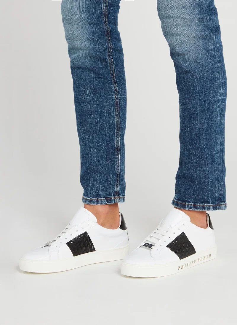 PHILIPP PLEIN White Contrast Patch Leather Sneakers