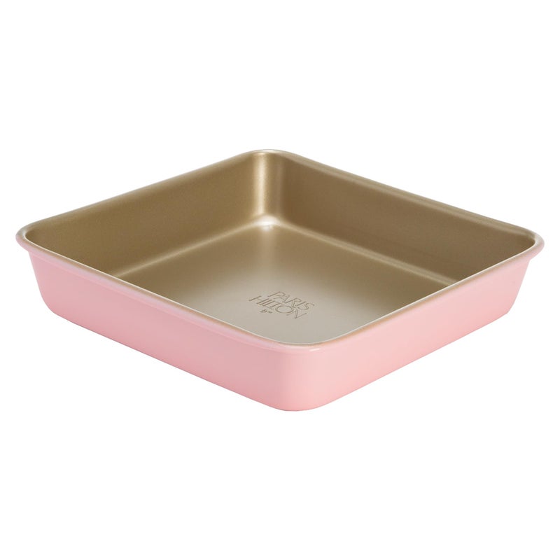 Paris Hilton Nonstick Carbon Steel Bakeware Collection 9Inch Square Cake Pan Dishwasher Safe Made without PFOA and PFAS Pink Champagne TwoTone