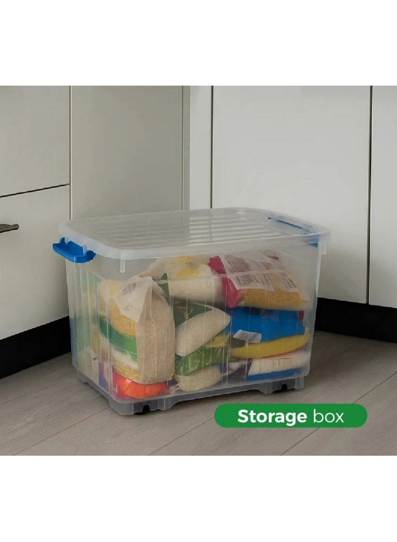 El Watania Light Transparent Clear Plastic Box with Wheels and Cover - Image 4