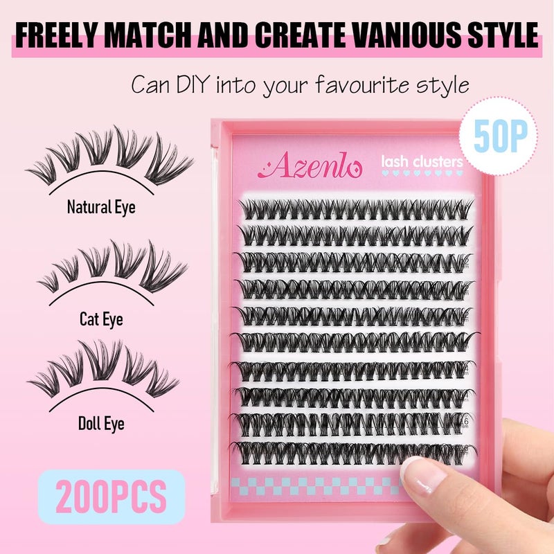Azenlo Natural Lash Clusters Kit Wispy Eyelash Clusters 120 pcs Cluster Eyelash Extensions C Curl Individual Lashes 10-16 mm Mix Length Natural Look (50D KIT 120 Pcs) - Image 2