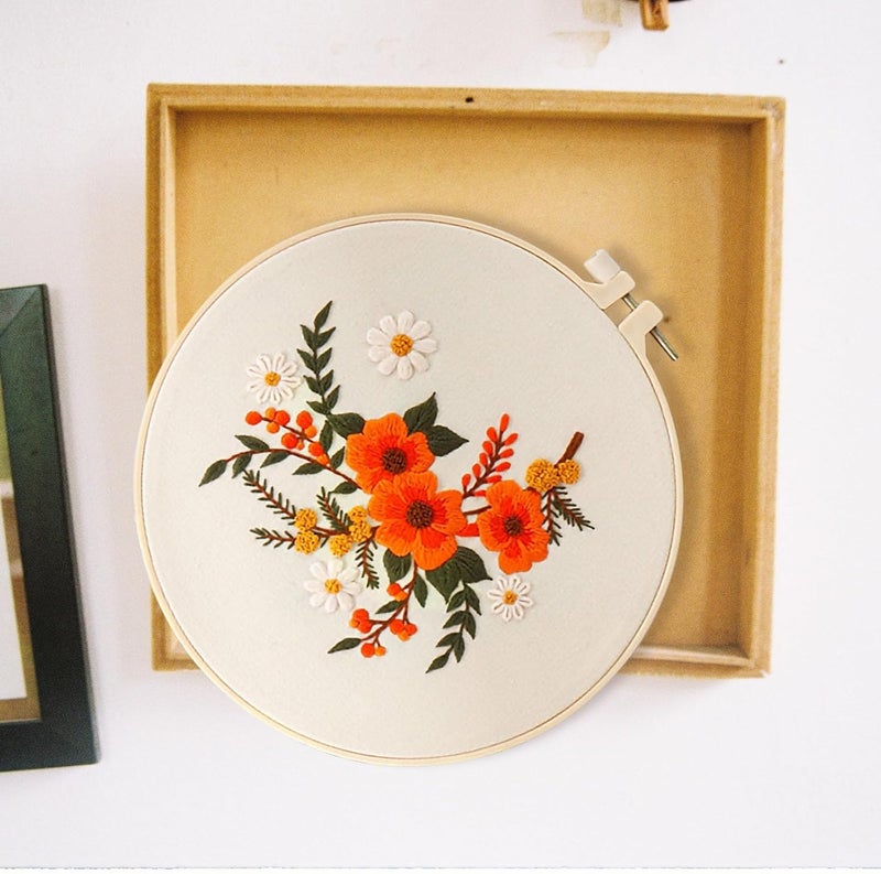 ABOOFAN 3 Sets DIY Embroidery Kit for Beginners Adults, Cross Stitch Material with Floral Patterns, Handmade Embroidery Accessory Set Including 20cm Style Hoop for Crafting and Needlework - Image 4