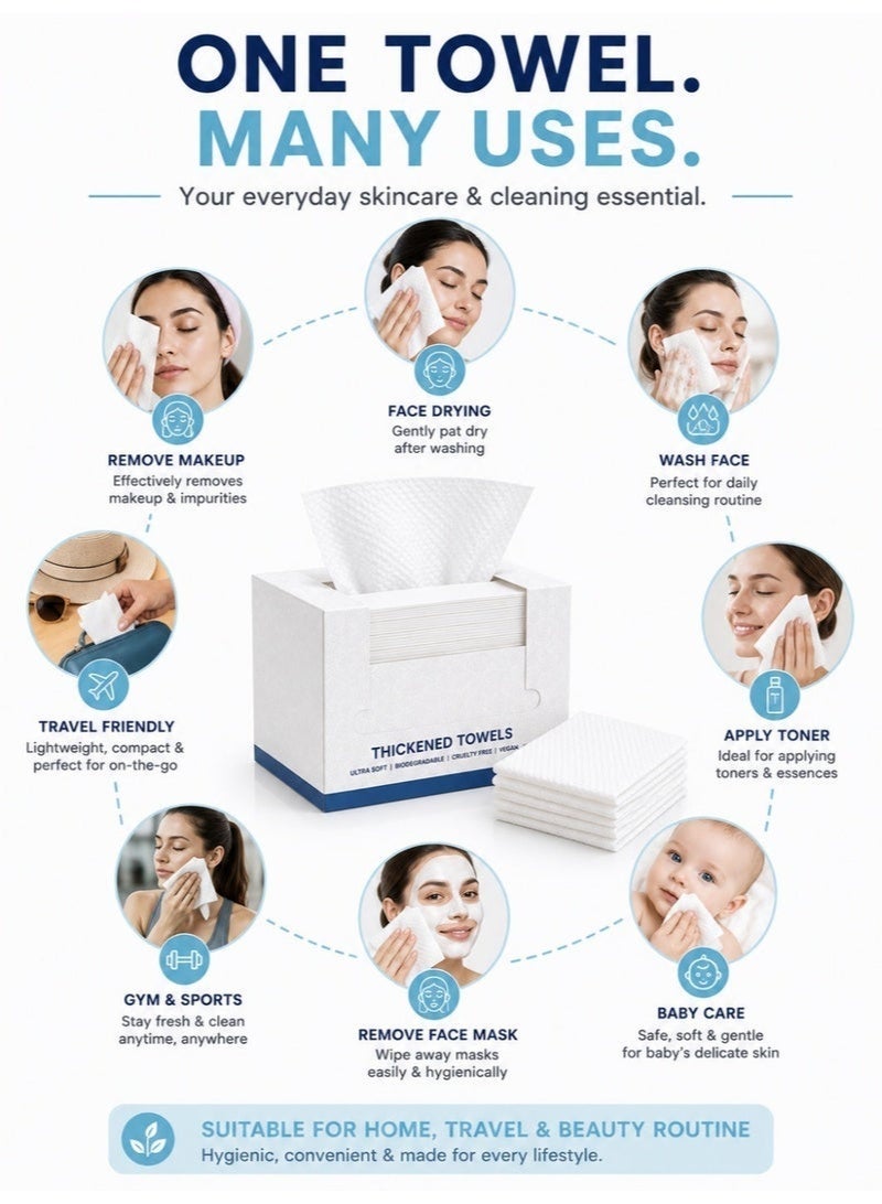 Disposable Face Towels 50 Count – Ultra Soft Thickened Biodegradable Facial Cleansing Towels, Lint-Free, Highly Absorbent Dry & Wet Face Tissues for Makeup Removal, Skincare, Sensitive Skin & Daily Face Drying - Image 2