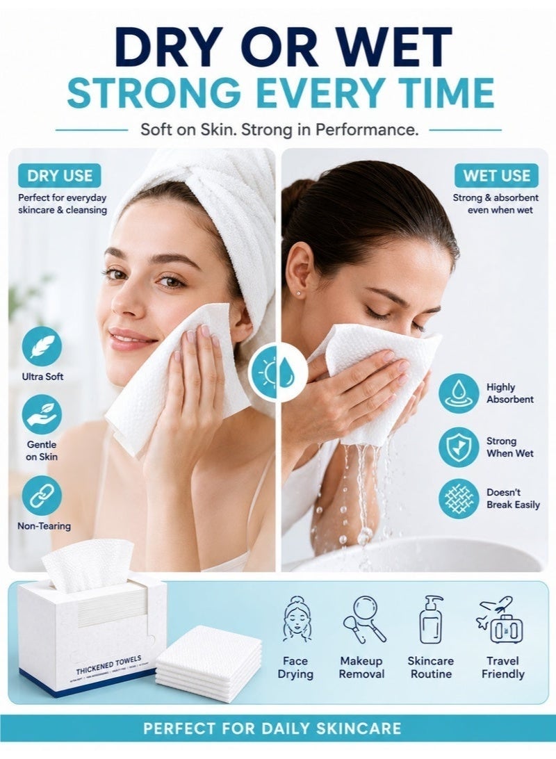 Disposable Face Towels 50 Count – Ultra Soft Thickened Biodegradable Facial Cleansing Towels, Lint-Free, Highly Absorbent Dry & Wet Face Tissues for Makeup Removal, Skincare, Sensitive Skin & Daily Face Drying - Image 3