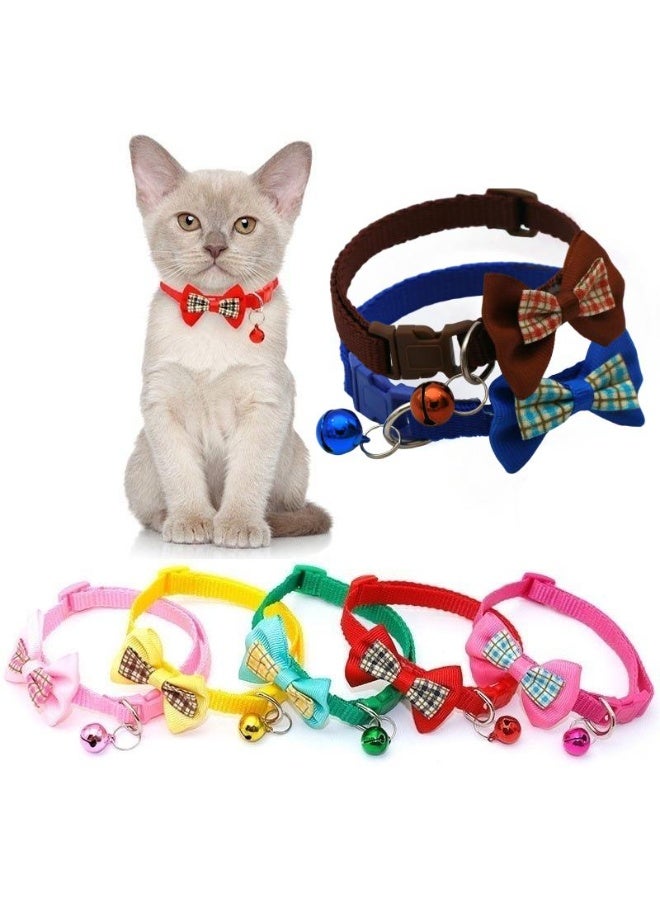2PCS Plaid Bow Tie Pet Collar for Cats and Small Dogs, Adjustable PVC Checkered Collars for Puppies and Kittens - Image 1