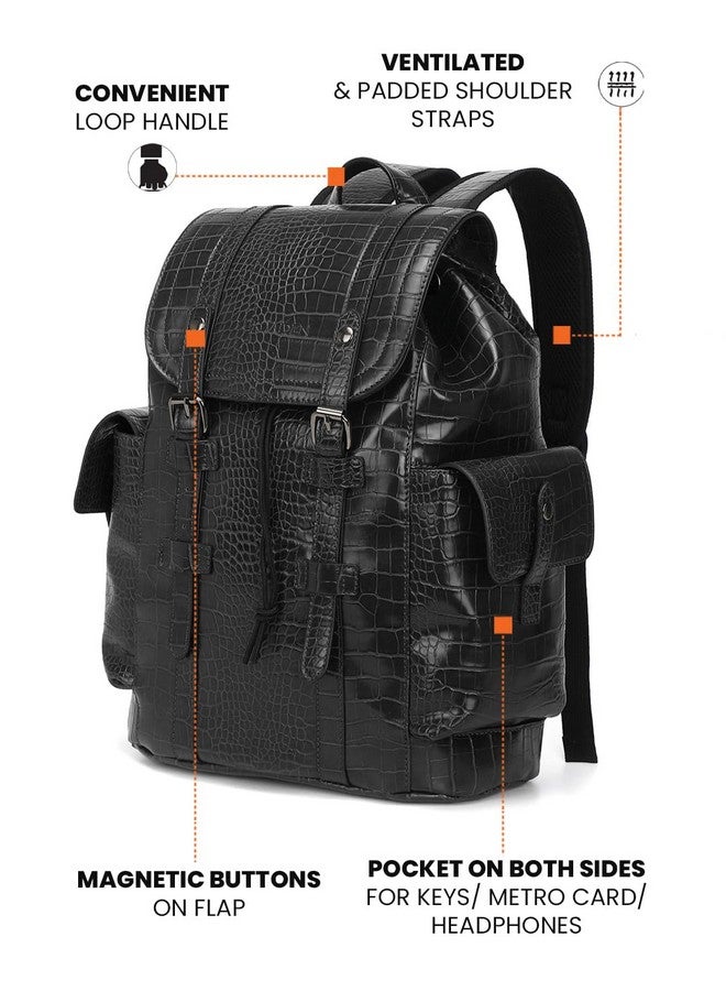 FUR JADEN Pro-IX Vegan Leather 15.6 Inch Travel Laptop Backpack Weekender Bag for Men Women (Stark Black) - Image 2