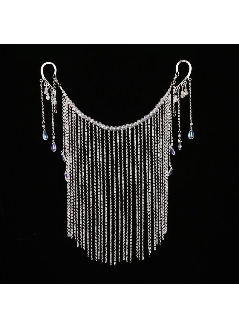 Generic Vintage Bridal Hanfu Veil Traditional Chinese Wedding Accessories Silver Ear Face Curtain 