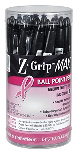 Zebra Pen Zebra Z-Grip MAX BOLD Breast Cancer Awareness Retractable Ballpoint Pen, Bold Point, 1.2mm, Black Barrel With Pink Ribbon, Black Ink, 24-Count - Image 5