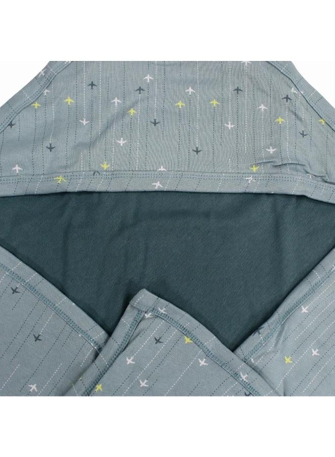 Junior Cotton Baby Blanket – Mint With Airplanes Design - Image 3