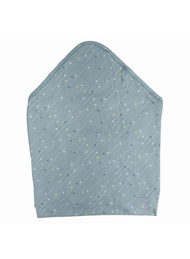 Junior Cotton Baby Blanket – Mint With Airplanes Design - Image 2