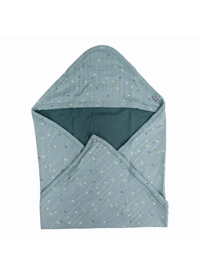 Junior Cotton Baby Blanket – Mint With Airplanes Design - Image 1