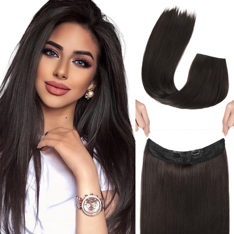 REECHO Invisible Wire Hair Extensions with Transparent Headband Adjustable Size Removable Secure Clips in Straight Secret Hairpiece for Women 24 Inch Pack of 1 Black Brown