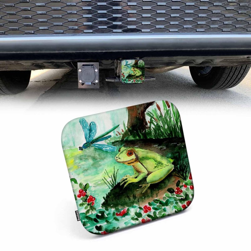 Beabes Frog Receiver Hitch Tube Cover Cute Frog Dragonfly Flower Pond Car Rear Trailer Hitch Covers  Anti-Loss Rubber Hitch Cover Plug Caps Fits 2 Inch Auto Truck Receivers - Image 1