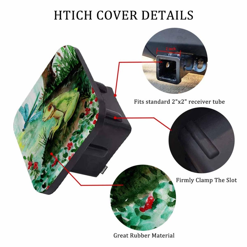 Beabes Frog Receiver Hitch Tube Cover Cute Frog Dragonfly Flower Pond Car Rear Trailer Hitch Covers  Anti-Loss Rubber Hitch Cover Plug Caps Fits 2 Inch Auto Truck Receivers - Image 3