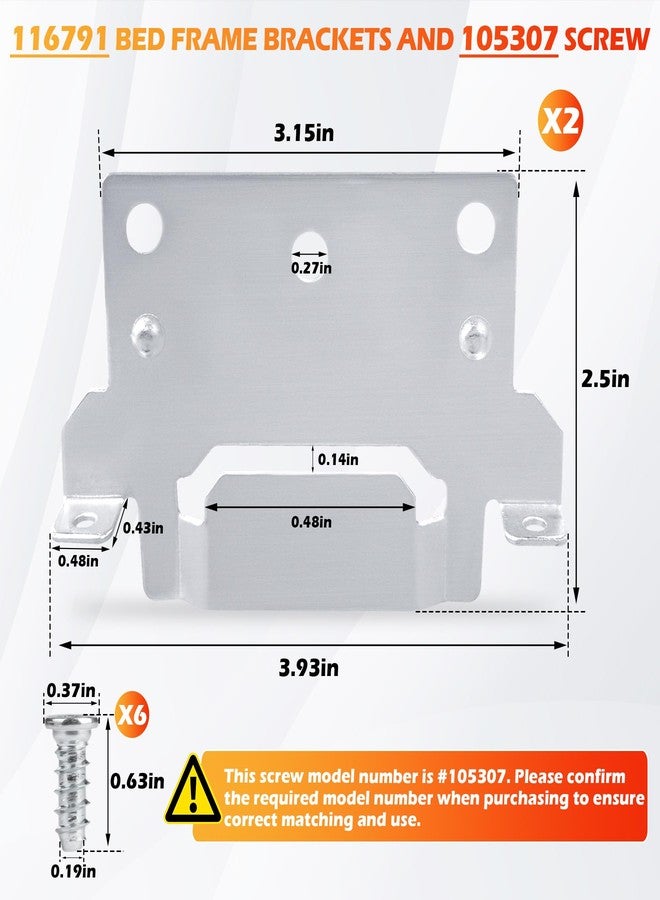 ulapithi 116791 Mounting Plates Replacement for IKEA Bed Frame Brackets Part #116791 (2 X Mounting Plate) and 105307 (6 X Screws) Spare Hardware Parts Compatible Hemnes Malm Brimnes Ingatorp Tarva Kritte - Image 2