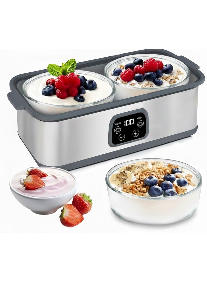 YQLIFE 2L Yogurt Maker with Two Containers for Larger Batches Yogurt Maker with Adjustable Time & Temp Control Probiotics Yogurt Maker Machine for Homemade Dessert - Image 1