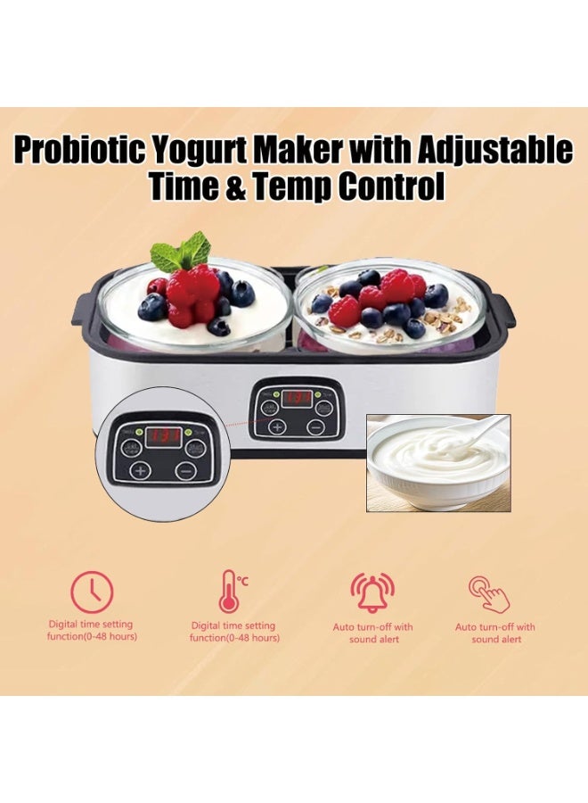 YQLIFE 2L Yogurt Maker with Two Containers for Larger Batches Yogurt Maker with Adjustable Time & Temp Control Probiotics Yogurt Maker Machine for Homemade Dessert - Image 2