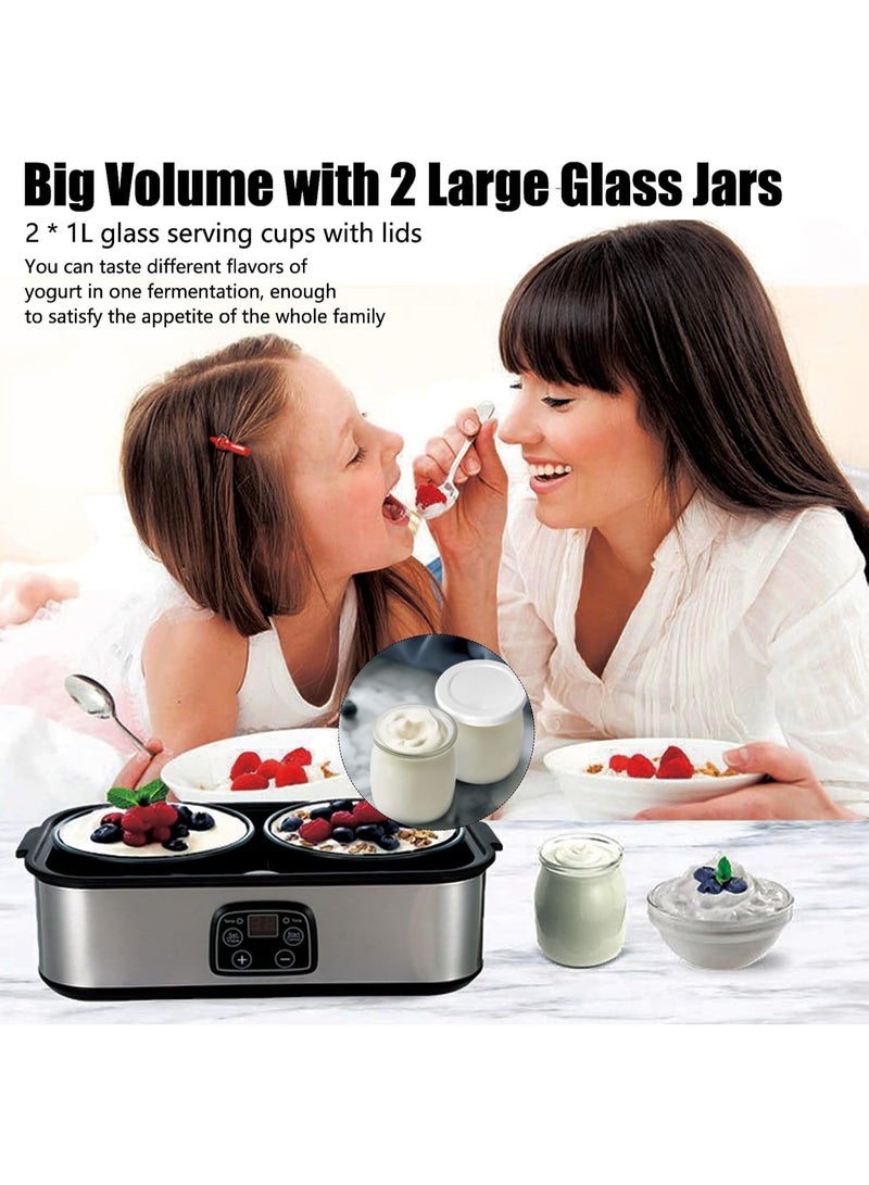 YQLIFE 2L Yogurt Maker with Two Containers for Larger Batches Yogurt Maker with Adjustable Time & Temp Control Probiotics Yogurt Maker Machine for Homemade Dessert - Image 4